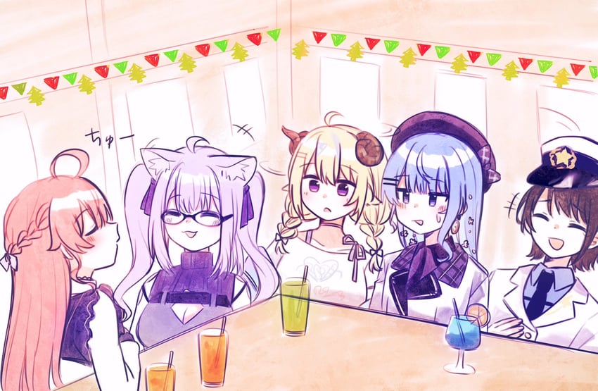 hoshimachi suisei, nekomata okayu, sakura miko, oozora subaru, and tsunomaki watame (hololive) drawn by yumi5469