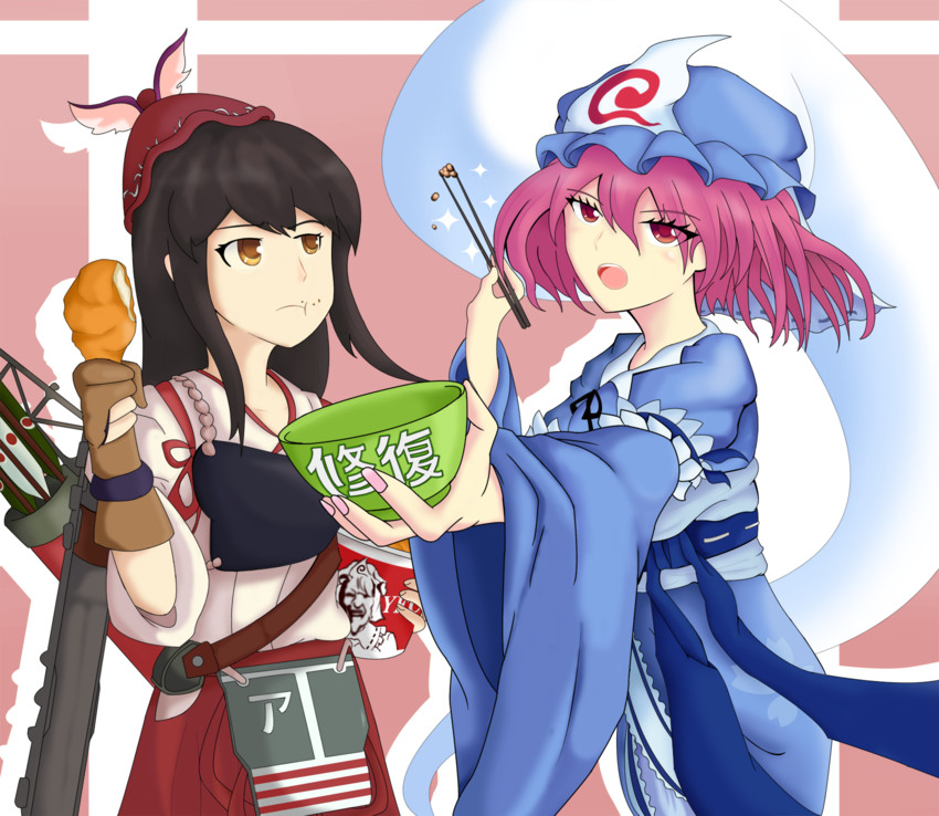 saigyouji yuyuko, mystia lorelei, akagi, and colonel sanders (touhou and 2 more) drawn by yumel2u