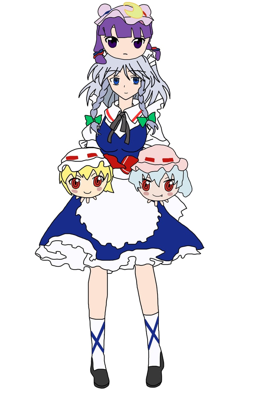 remilia scarlet, flandre scarlet, izayoi sakuya, and patchouli knowledge (touhou) drawn by depressionhs