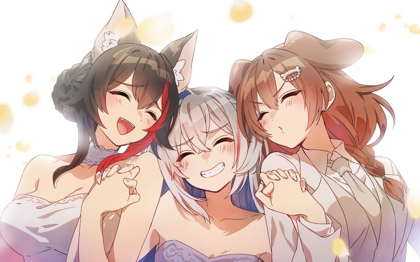 ookami mio, amane kanata, and inugami korone (hololive and 1 more) drawn by sushida_hayari