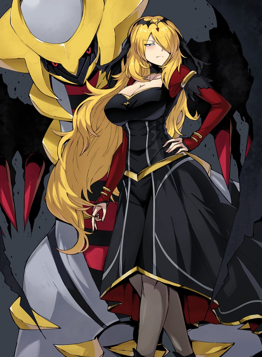 cynthia and giratina (pokemon and 1 more) drawn by shimure_(460)