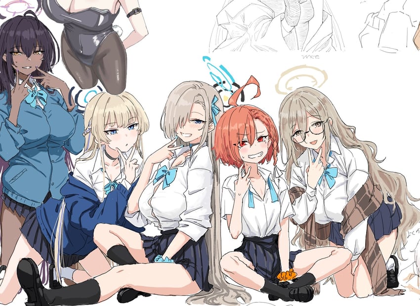 asuna, toki, karin, neru, and akane (blue archive) drawn by clearite