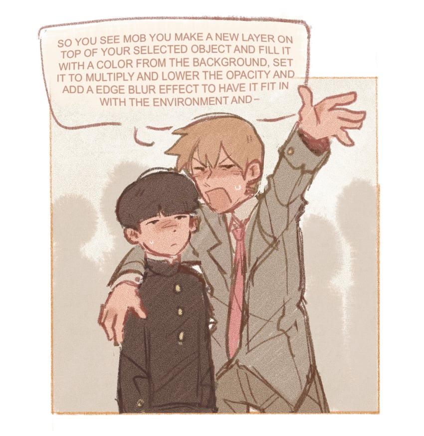 kageyama shigeo and reigen arataka (mob psycho 100) drawn by mp100days
