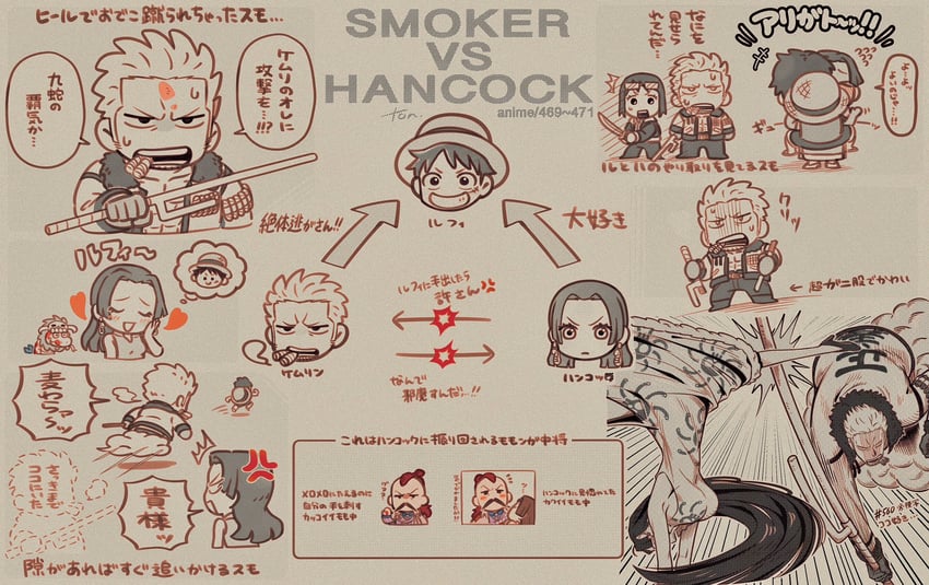 monkey d. luffy, boa hancock, smoker, salome, tashigi, and 1 more (one piece) drawn by tonta_(tonta1231)