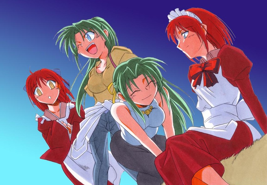 sonozaki mion, sonozaki shion, kohaku, and hisui (higurashi no naku koro ni and 1 more) drawn by angeldust
