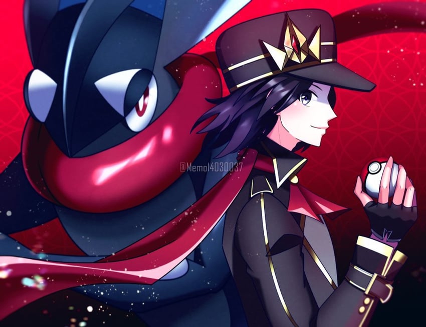 greninja and calem (pokemon and 1 more) drawn by memo14030037