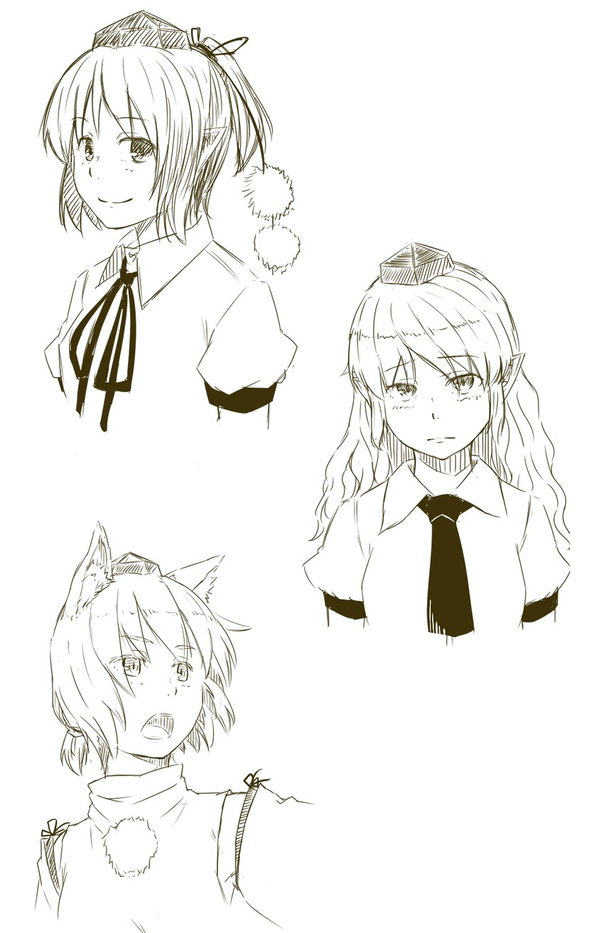 shameimaru aya, inubashiri momiji, and himekaidou hatate (touhou) drawn by kawashina_(momen_silicon)