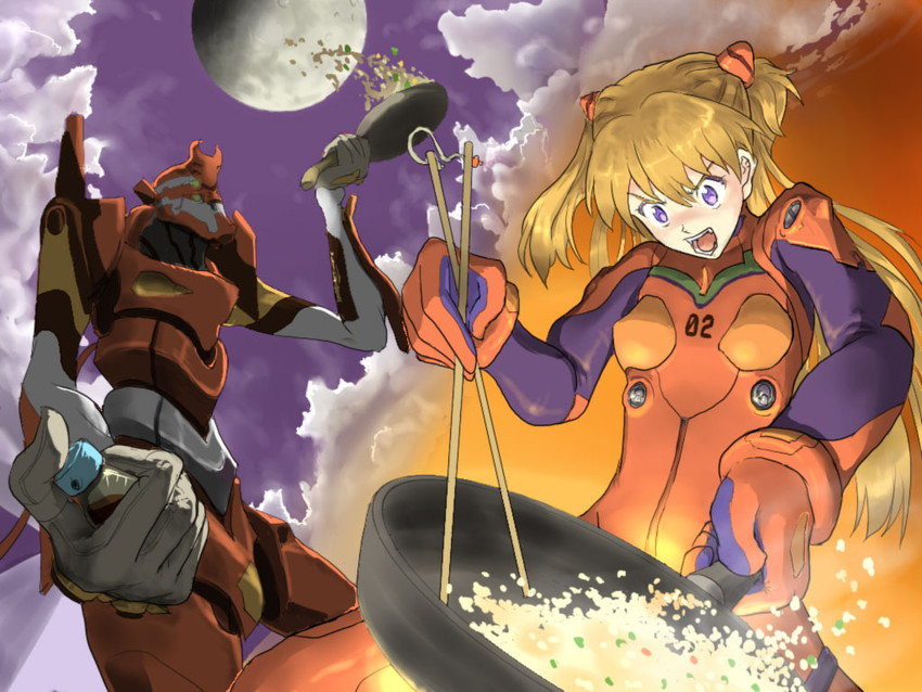 souryuu asuka langley and eva 02 (neon genesis evangelion and 2 more) drawn by puuakachan