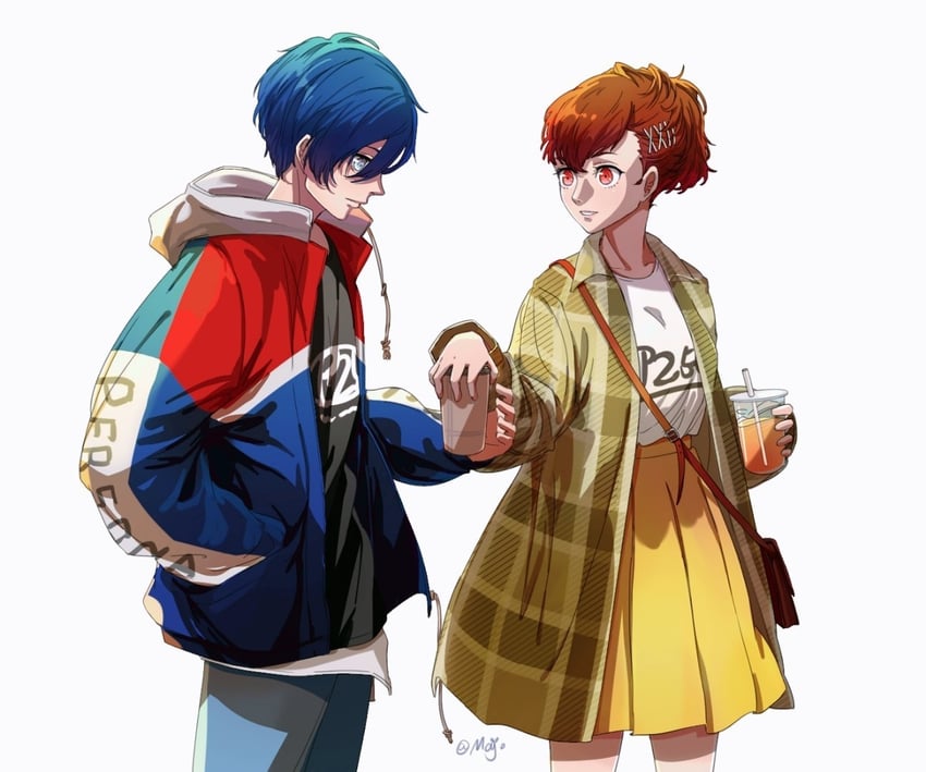 yuuki makoto and shiomi kotone (persona and 2 more) drawn by gdxmn_xy