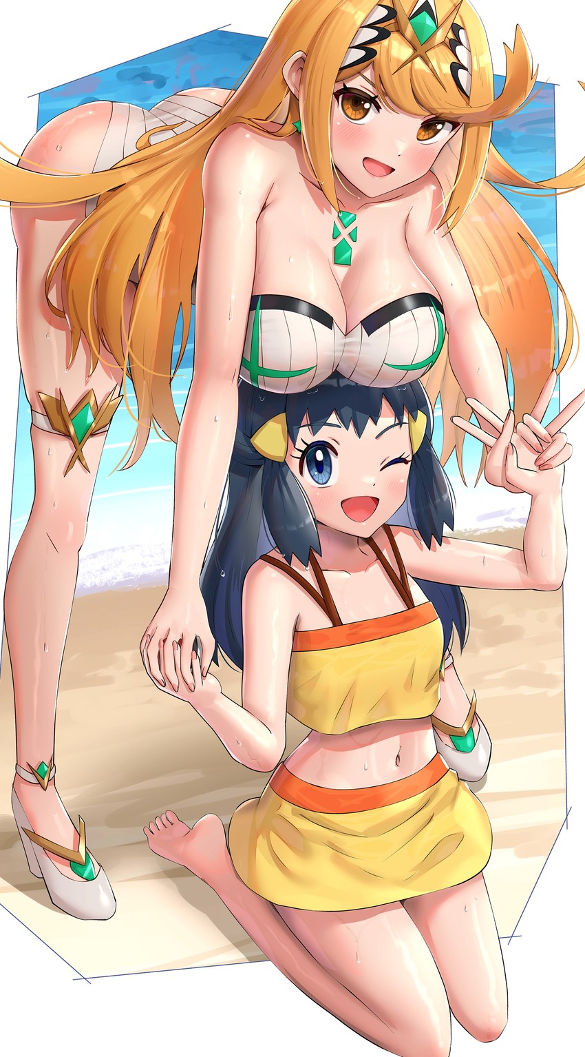 dawn and mythra (pokemon and 3 more) drawn by gonzarez