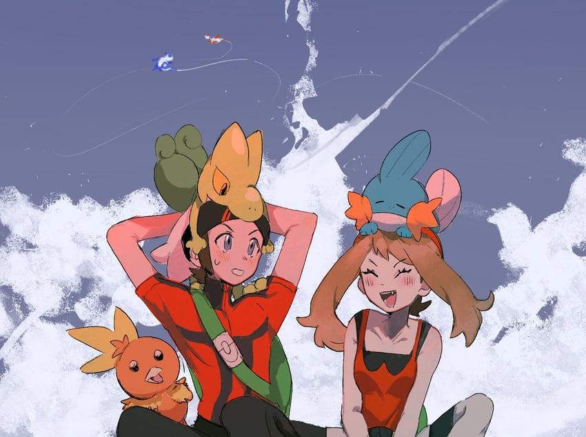 may, brendan, torchic, mudkip, latias, and 2 more (pokemon and 1 more) drawn by mei_(manjunii)