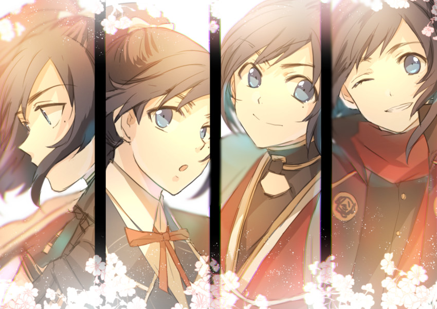 kashuu kiyomitsu, yamato-no-kami yasusada, izumi-no-kami kanesada, horikawa kunihiro, and nagasone kotetsu (touken ranbu) drawn by ui_(majiwi)