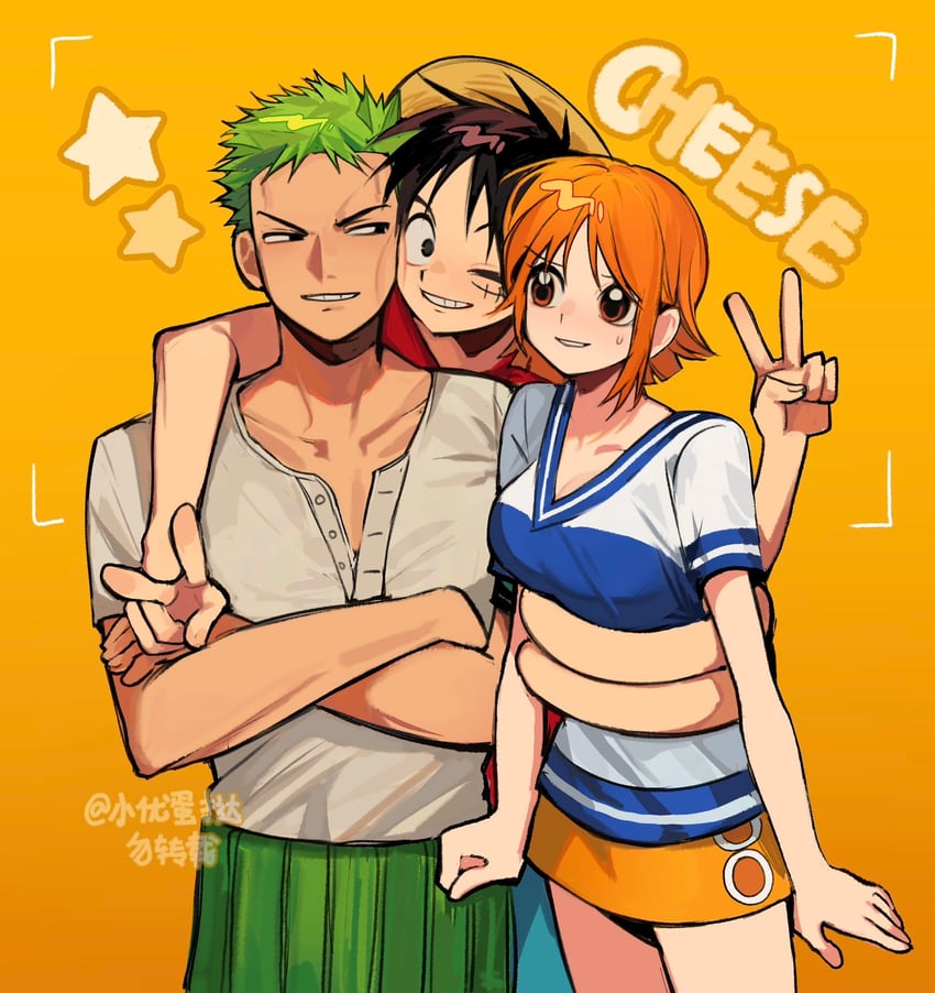 nami, monkey d. luffy, and roronoa zoro (one piece) drawn by ki2ri5