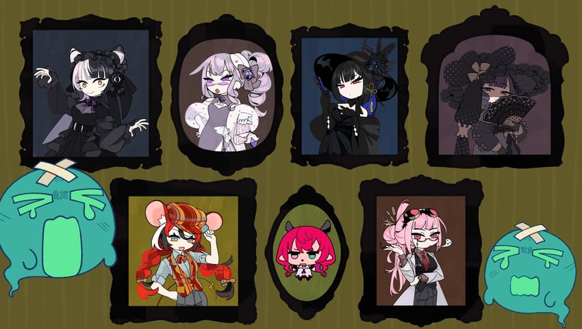 mori calliope, ninomae ina'nis, hakos baelz, shiori novella, nerissa ravencroft, and 2 more (hololive and 1 more) drawn by eelsoup
