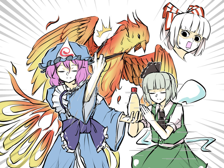 konpaku youmu, fujiwara no mokou, and saigyouji yuyuko (touhou) drawn by peroponesosu.
