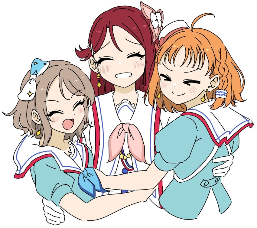 watanabe you, sakurauchi riko, and takami chika (love live! and 1 more) drawn by llkapital