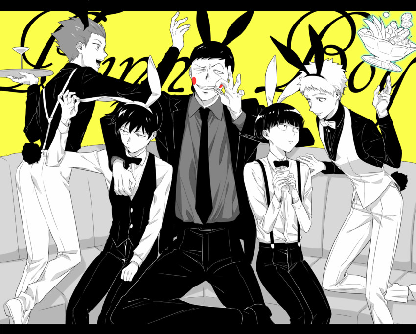 kageyama shigeo, ekubo, kageyama ritsu, hanazawa teruki, suzuki shou, and 1 more (mob psycho 100) drawn by yasutada