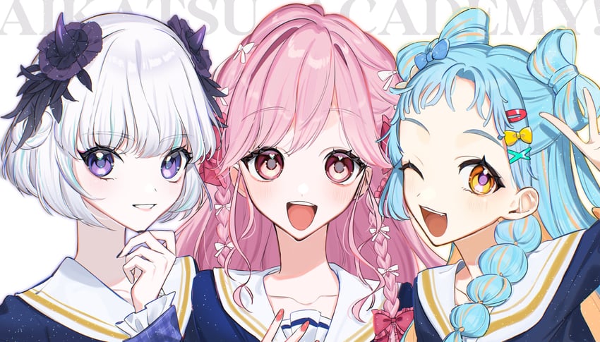 himeno mieru, mamimu meh, and wao parin (aikatsu! and 1 more) drawn by himesakire_mon