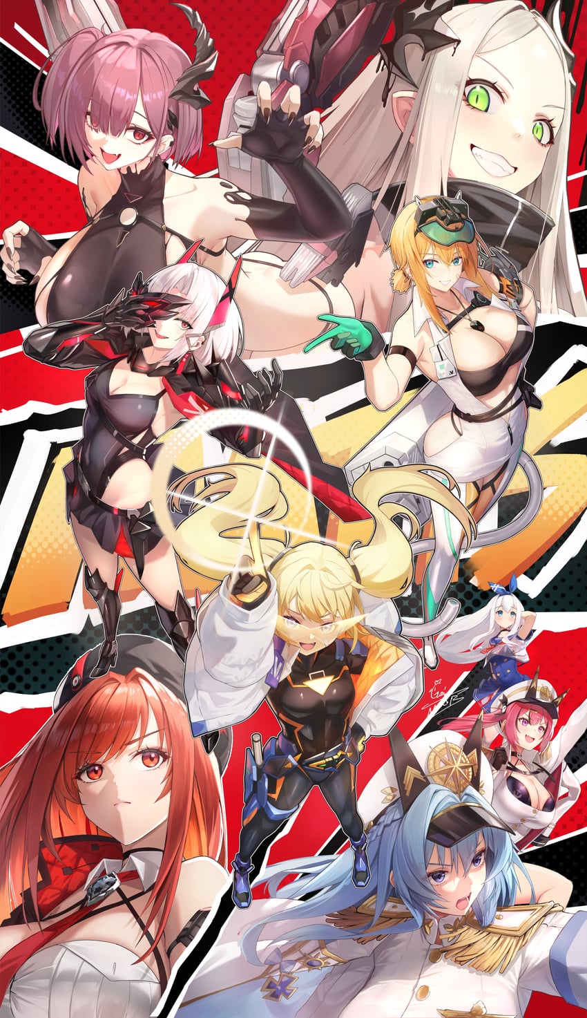 rapi, helm, mast, drake, leviathan, and 4 more (goddess of victory: nikke) drawn by gainoob
