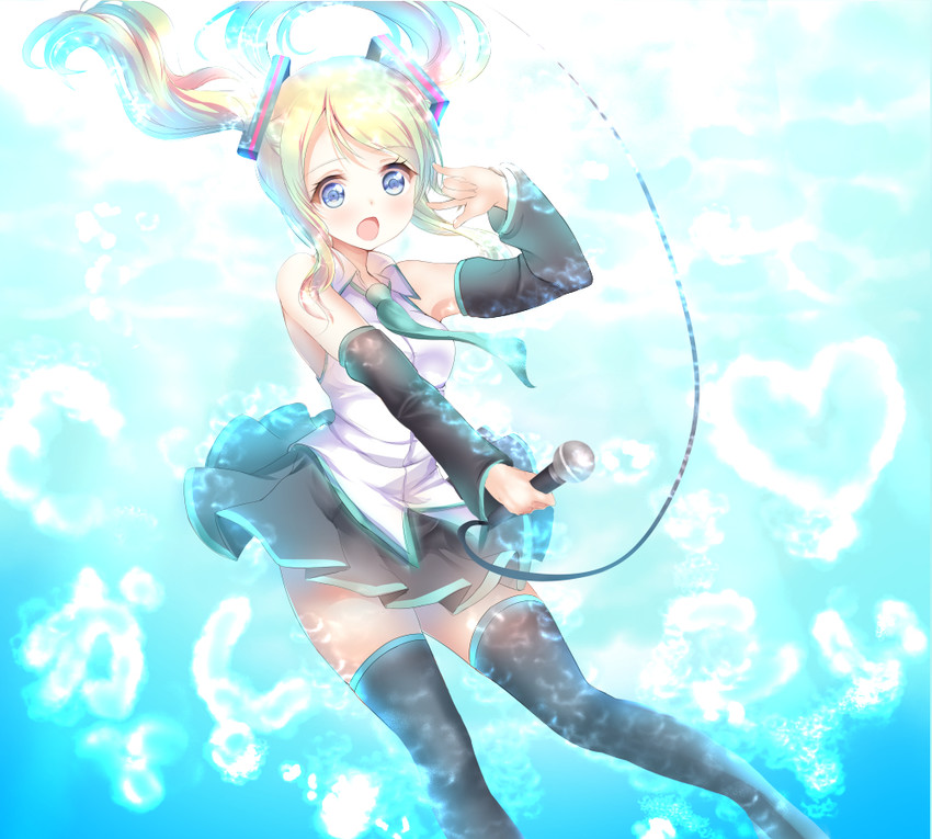 hatsune miku and ayase eli (vocaloid and 2 more) drawn by ponytail_korosuke