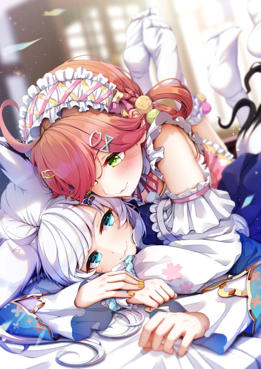 shirakami fubuki and sakura miko (hololive) drawn by imo_bouya