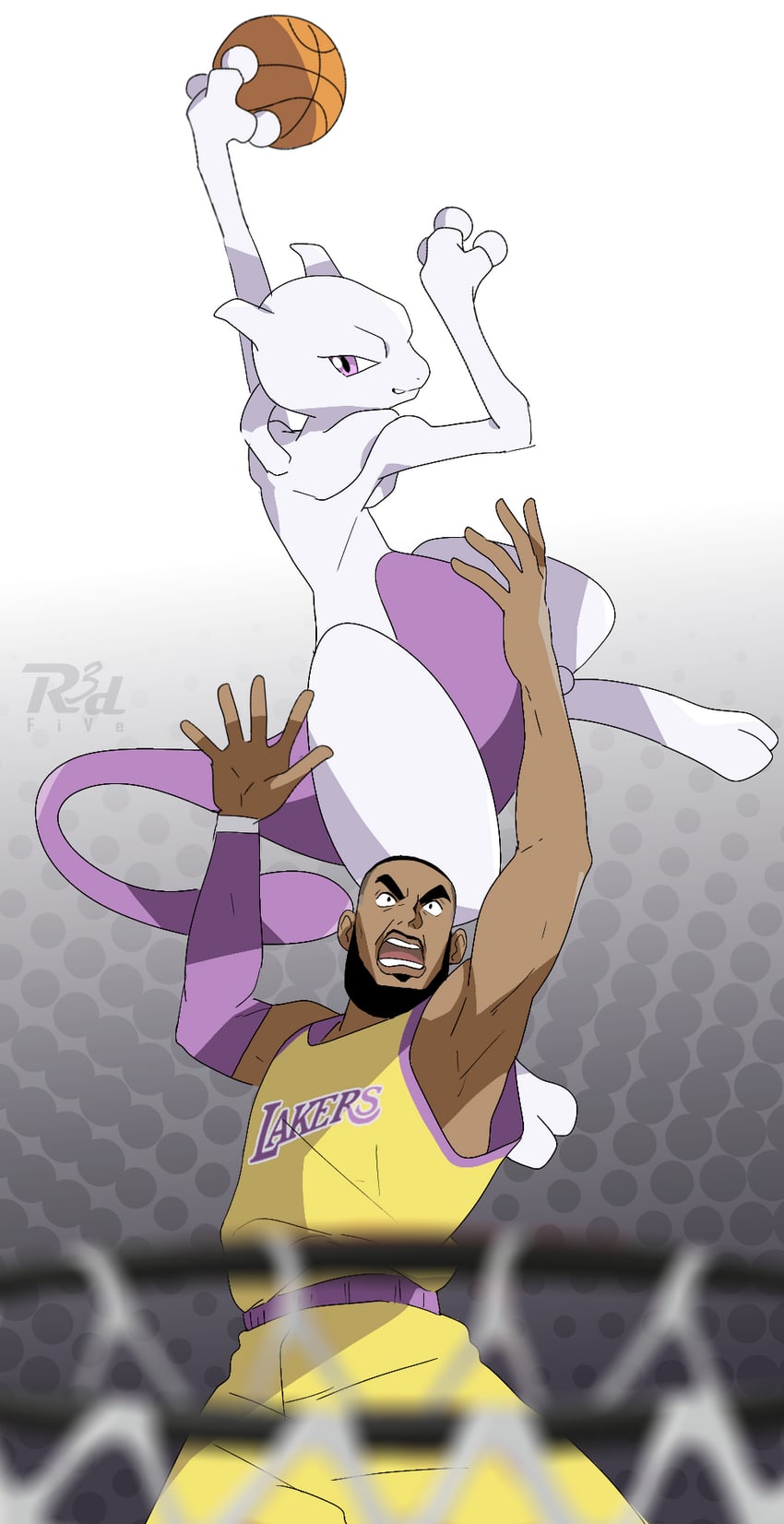 mewtwo and lebron james (pokemon and 2 more) drawn by r3dfive