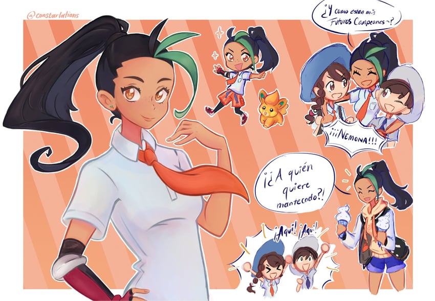 juliana, florian, nemona, and pawmi (pokemon and 1 more) drawn by constarlations