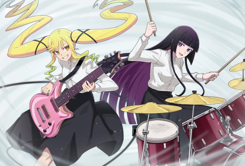 suzunomiya lilisa and kurogane otoha (rock wa lady no tashinami deshite) drawn by aoki_shizumi