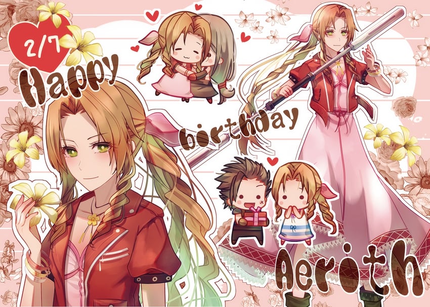 tifa lockhart, aerith gainsborough, and zack fair (final fantasy and 3 more) drawn by mirrorclew