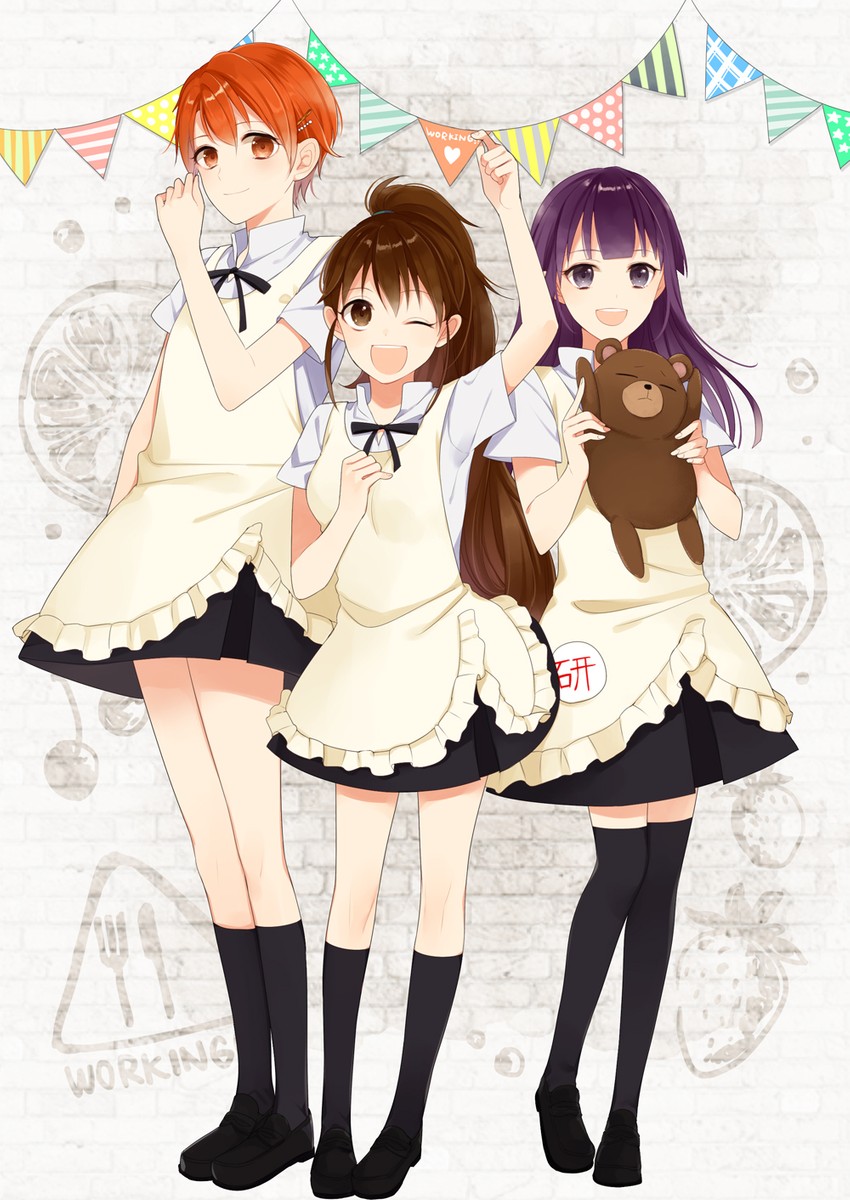 taneshima popura, inami mahiru, and yamada aoi (working!!) drawn by aki_nattsu