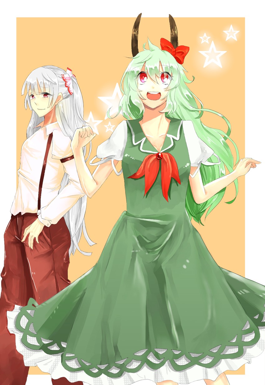 fujiwara no mokou, kamishirasawa keine, and ex-keine (touhou) drawn by nupayu_nko