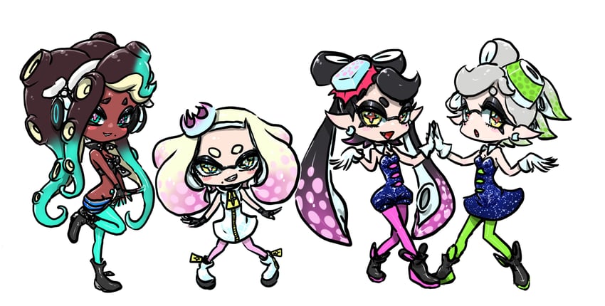 callie, marie, marina, and pearl (splatoon and 2 more) drawn by koharu2.5
