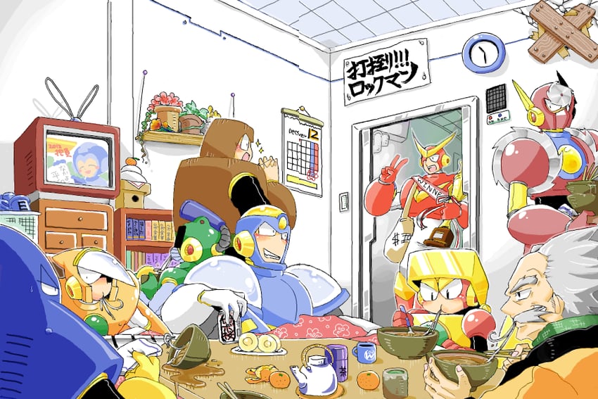 mega man, dr. wily, quick man, metal man, air man, and 5 more (mega man and 1 more) drawn by harvest88