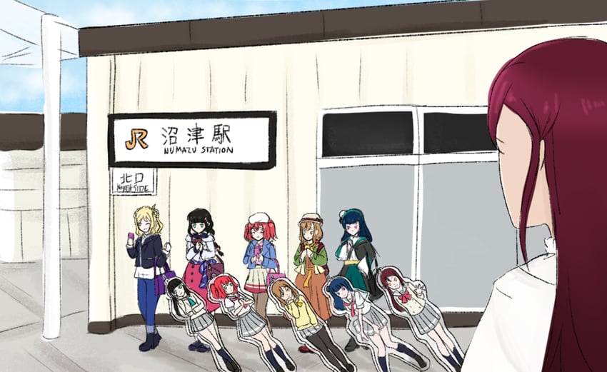 tsushima yoshiko, sakurauchi riko, kurosawa dia, kunikida hanamaru, kurosawa ruby, and 1 more (love live! and 3 more) drawn by julia_(starfait)