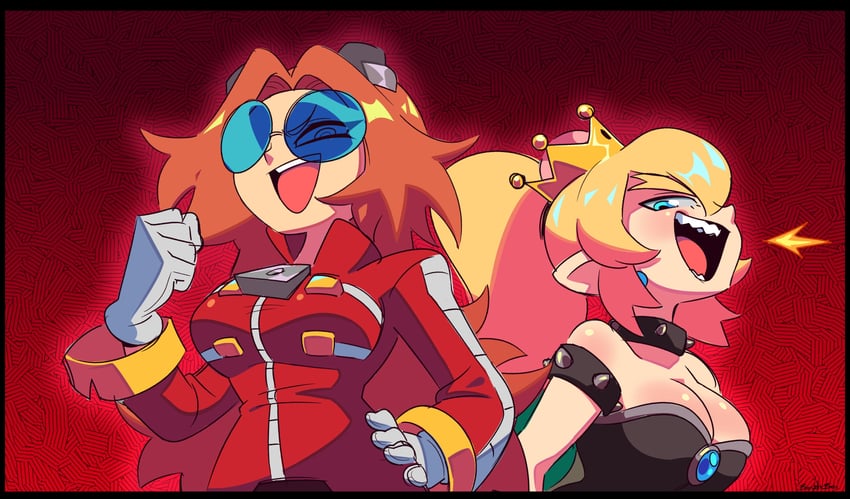 bowsette, dr. eggman, and eggma'am (mario and 2 more) drawn by benatic_bro