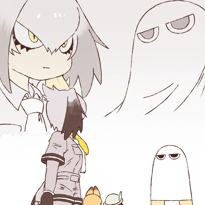 serval, kaban, shoebill, and medjed (kemono friends and 1 more) drawn by niwma_(myriad_revery)