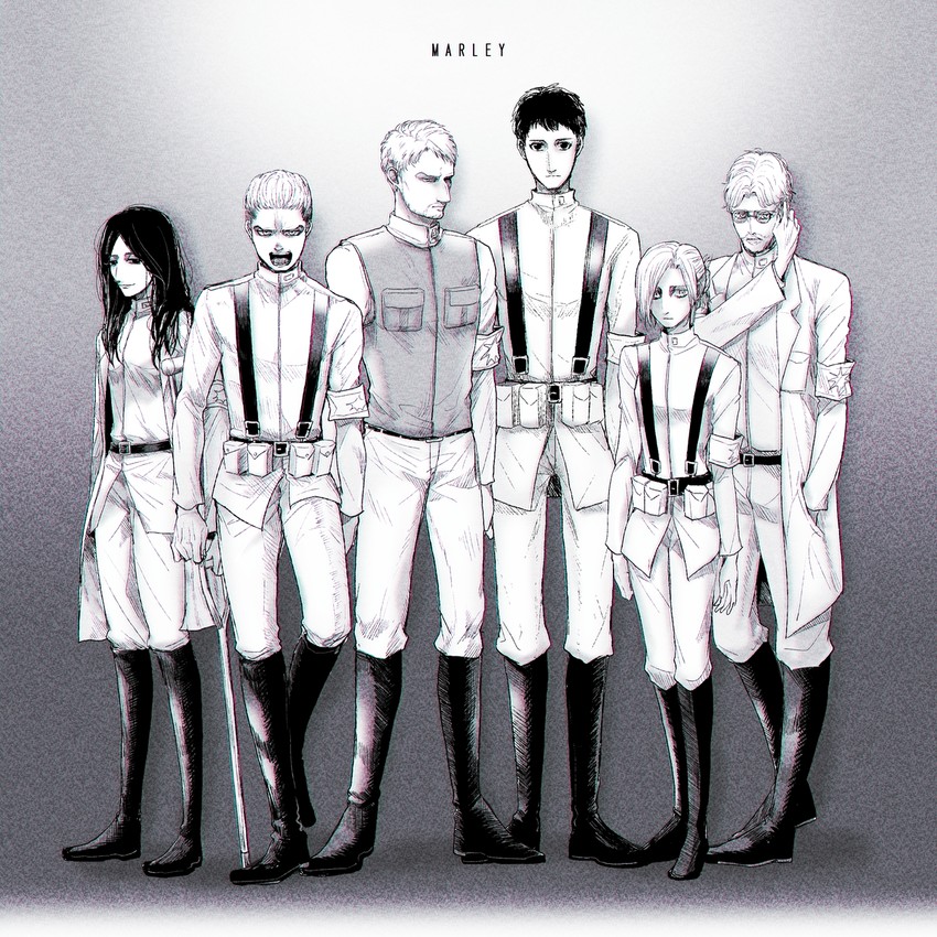 reiner braun, annie leonhart, bertolt hoover, pieck finger, porco galliard, and 1 more (shingeki no kyojin) drawn by harmaki