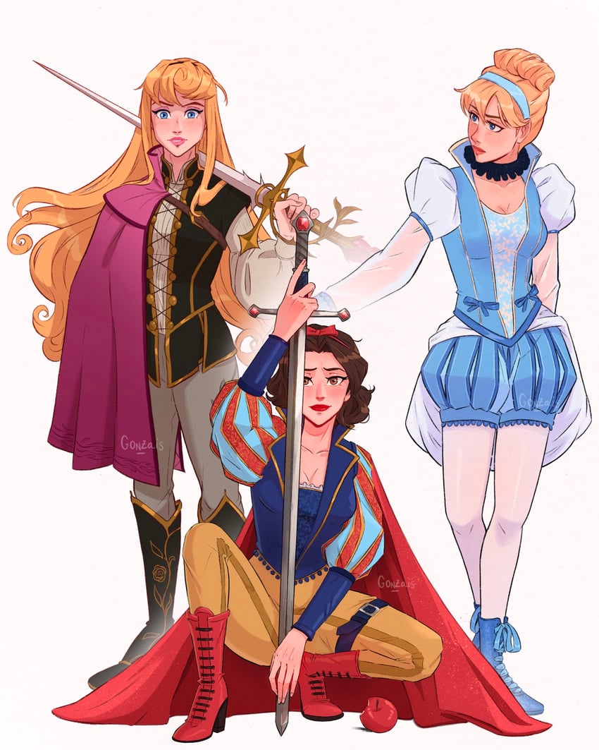 snow white, aurora, and cinderella (disney and 4 more) drawn by gonzais