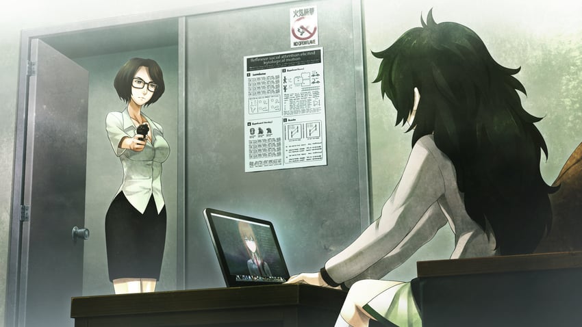 makise kurisu, hiyajou maho, and judy reyes (steins;gate and 1 more) drawn by huke