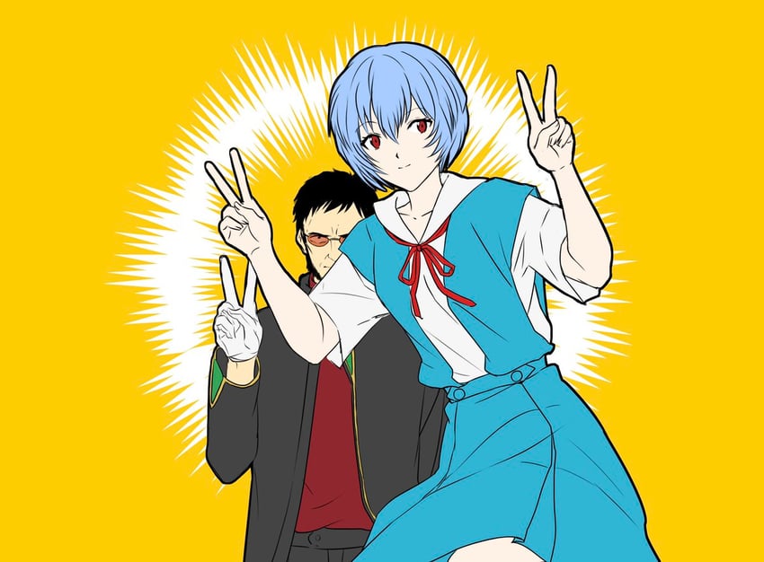 ayanami rei and ikari gendou (neon genesis evangelion) drawn by igusaharu