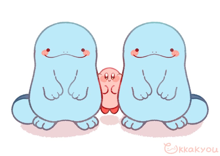 kirby and quagsire (pokemon and 1 more) drawn by tokkakyou