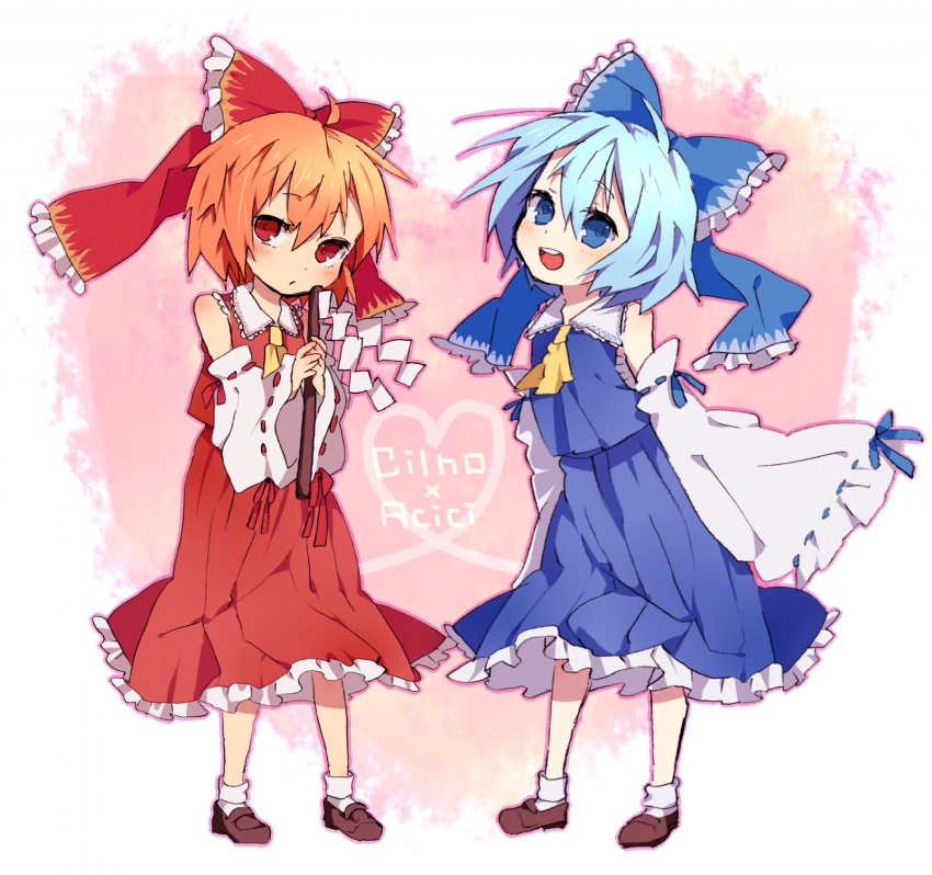 hakurei reimu, cirno, and achi cirno (touhou) drawn by kurasaki_moroko