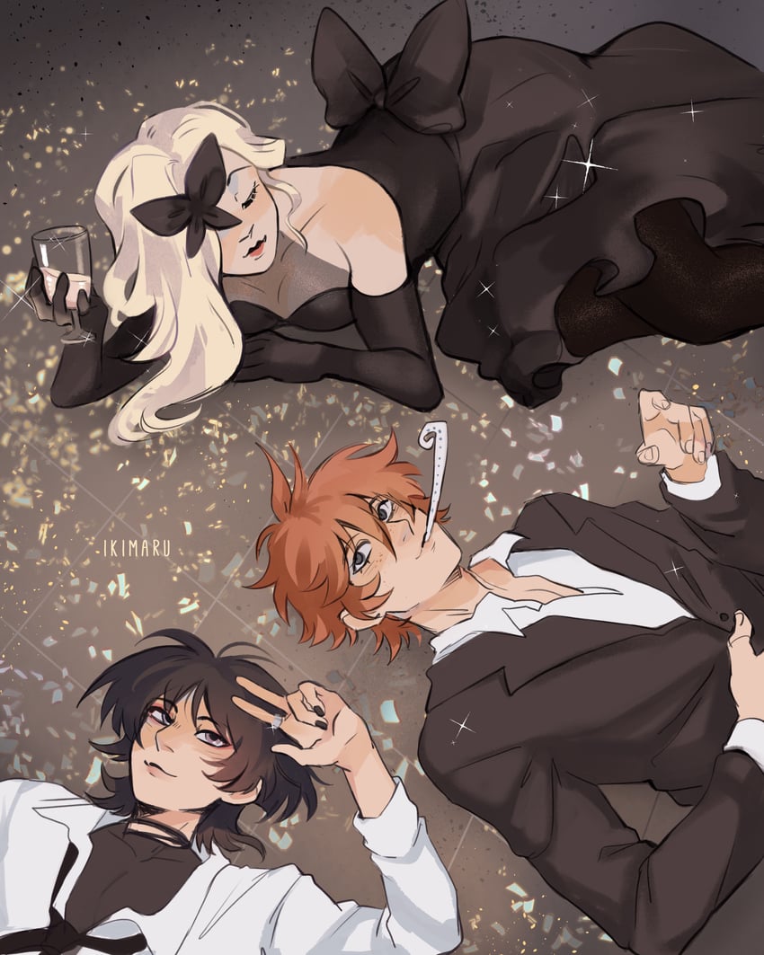 scaramouche, tartaglia, and signora (genshin impact) drawn by ikimaru