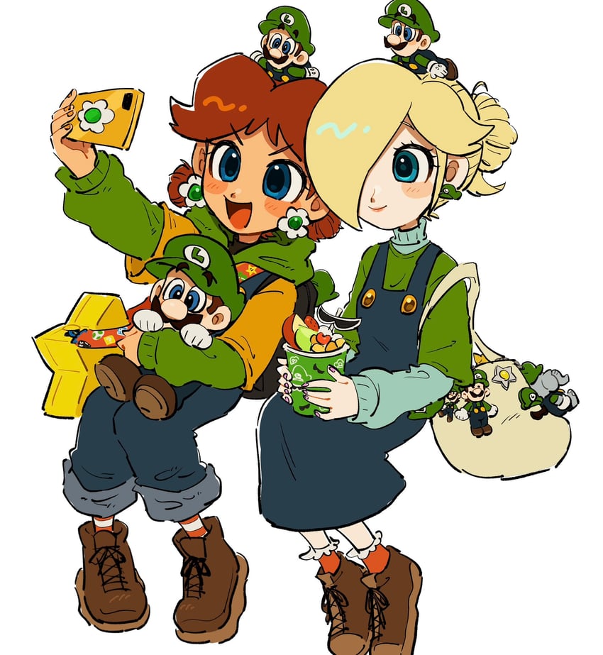 rosalina, luigi, princess daisy, and elephant luigi (mario and 1 more) drawn by mimimi_(mimimim9999)