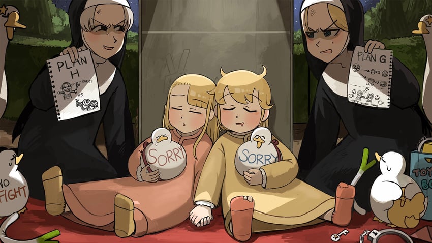 clumsy nun, spicy nun, strict nun, and smug nun (little nuns) drawn by diva_(hyxpk)