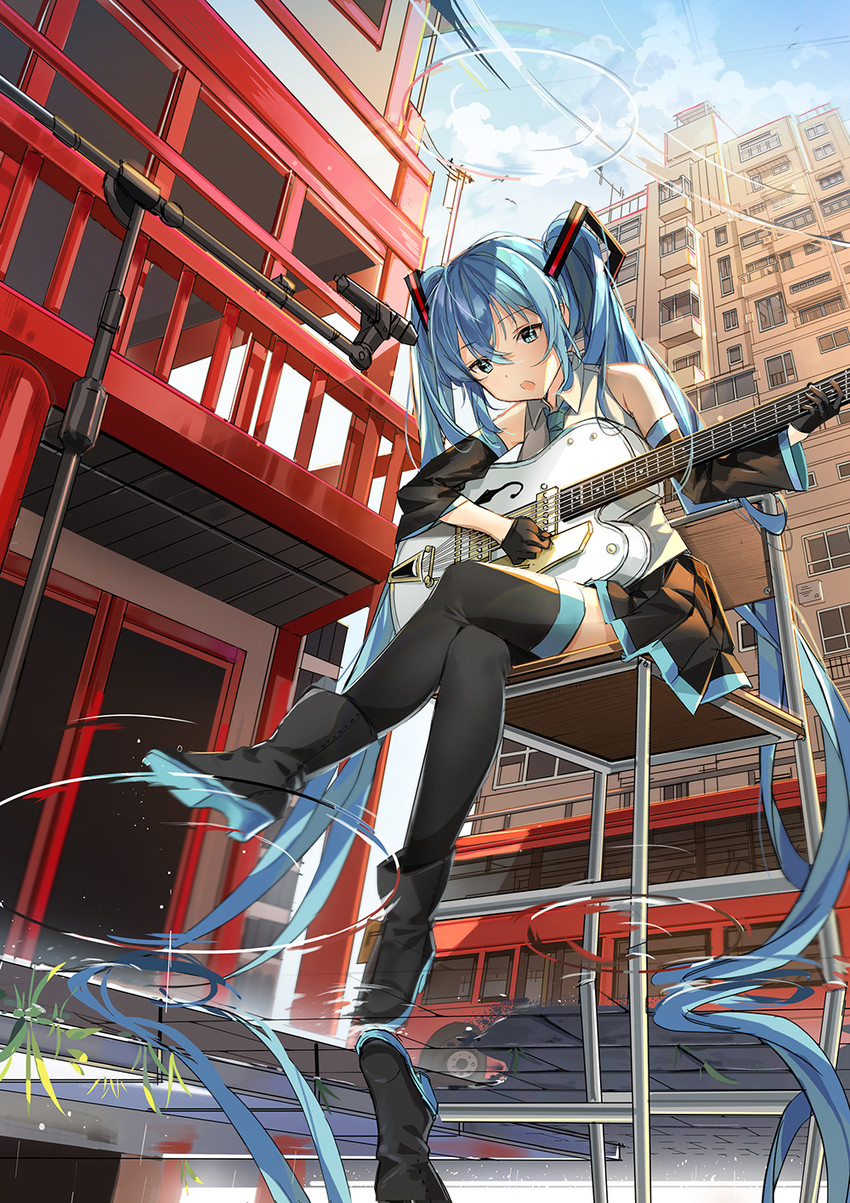 hatsune miku (vocaloid and 1 more) drawn by popuru