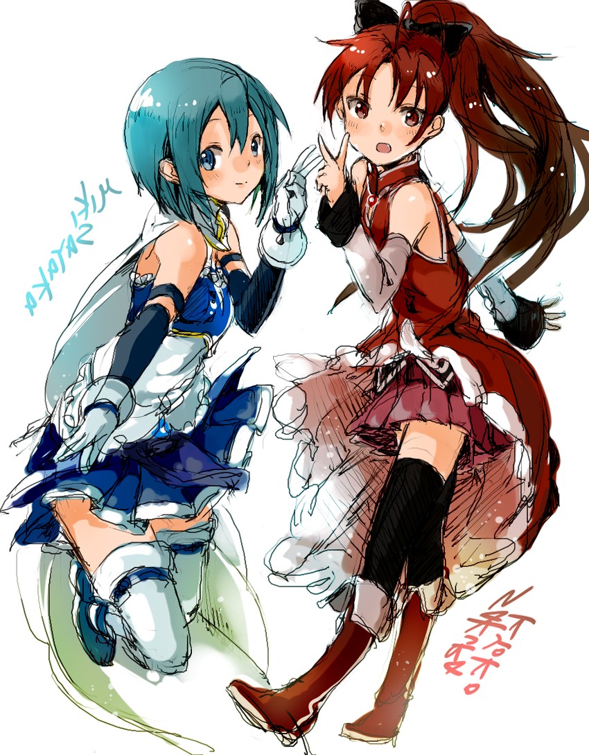 miki sayaka and sakura kyoko (mahou shoujo madoka magica) drawn by kirisawa_saki