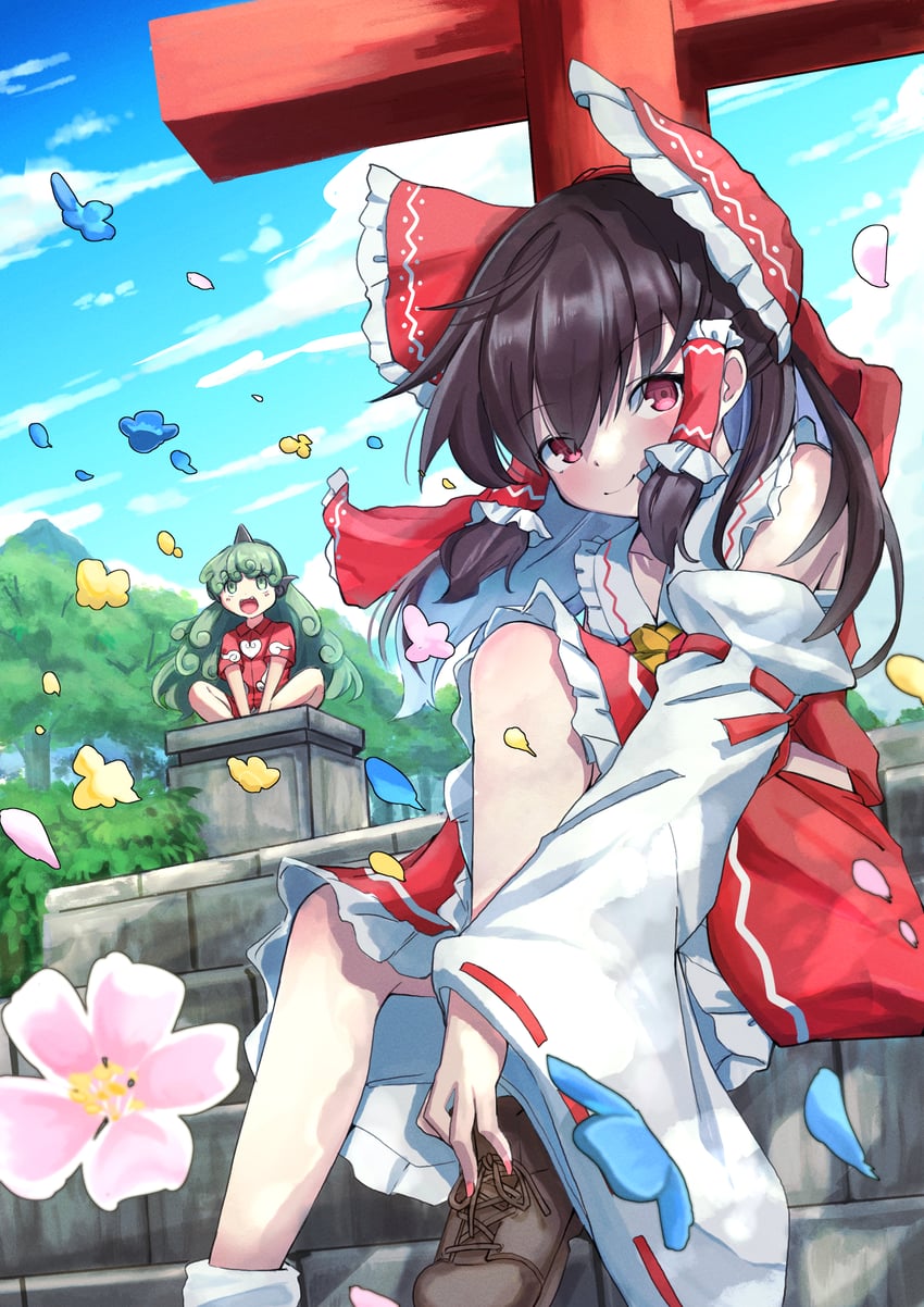 hakurei reimu and komano aunn (touhou) drawn by yuuka_(a0240765)