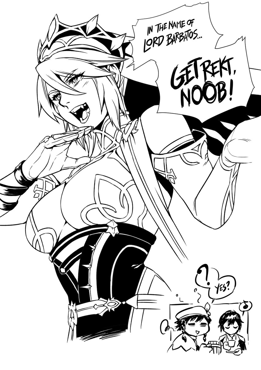 zhongli, venti, and rosaria (genshin impact) drawn by phoebus_art