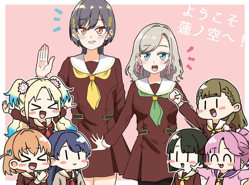 hinoshita kaho, murano sayaka, osawa rurino, momose ginko, anyoji hime, and 3 more (love live! and 1 more) drawn by kanzaki_gou